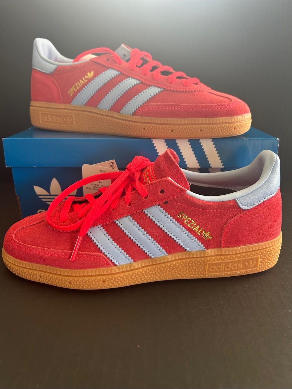 adidas Red Suede Spezial Sneakers with White Stripes and Gum Sole. NWB Size6